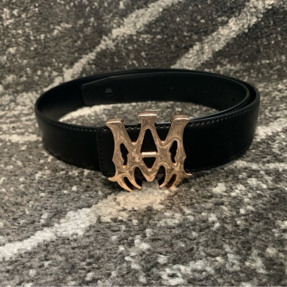 Amiri MA Logo Gold Belt Vegan Leather Size 32